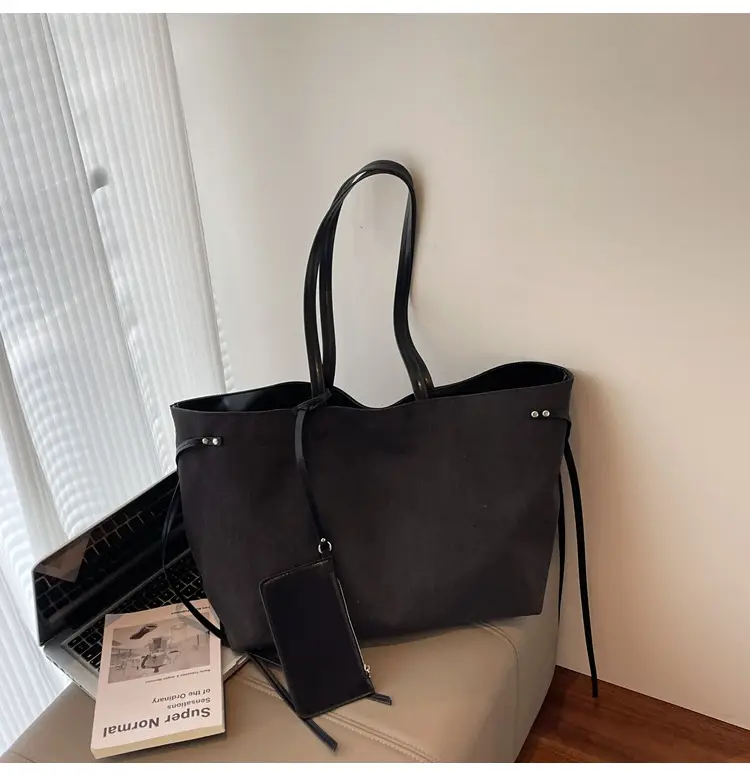 2026 Canvas Shoulder Bag for Women, Large Capacity, Contrasting Beige Black — feature 7