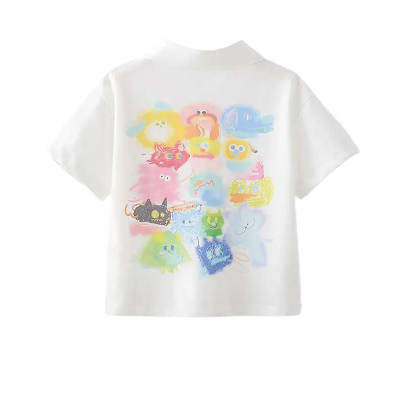Boys Pure Cotton Cartoon Lapel T-Shirt White - Image 5