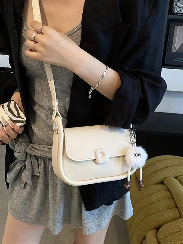 Women's Crossbody Bag Beige Bow Pom Pom - Image 6