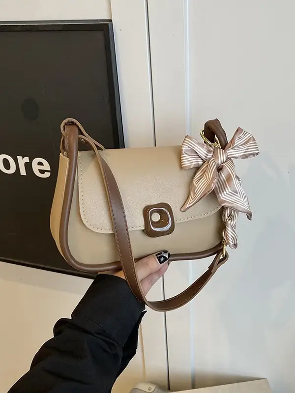 Women's Crossbody Bag Beige Bow Pom Pom - Image 7