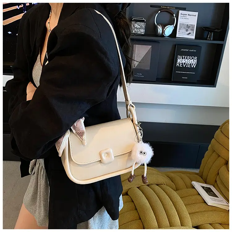 Women's Crossbody Bag Beige Bow Pom Pom — feature 15