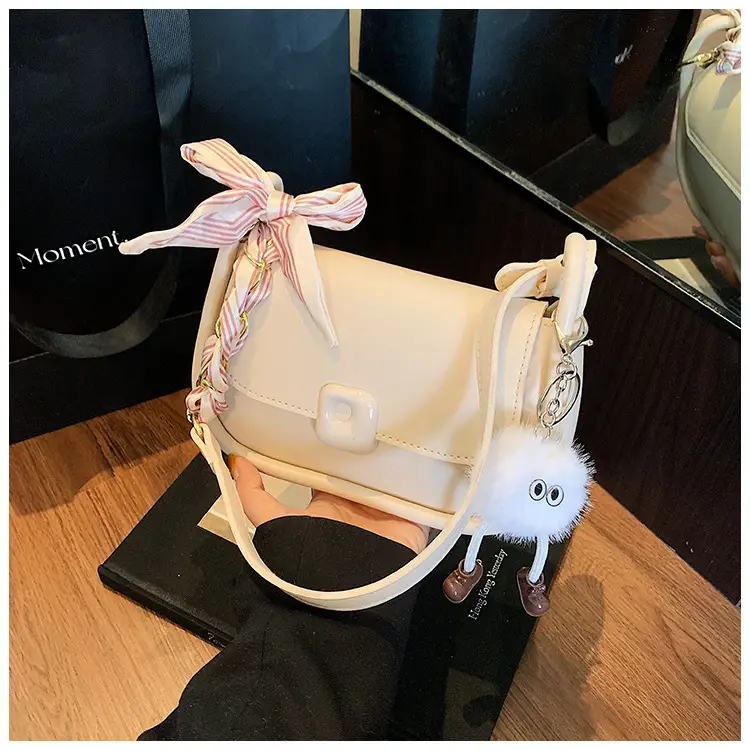 Women's Crossbody Bag Beige Bow Pom Pom — feature 19