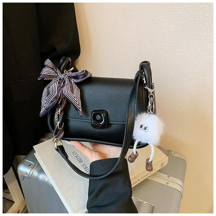Women's Crossbody Bag Beige Bow Pom Pom — feature 21