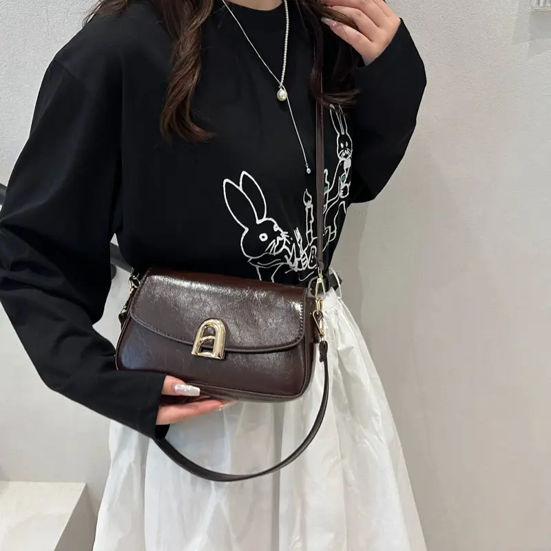French Style Women Shoulder Crossbody Bag Brown 2025 - Image 8