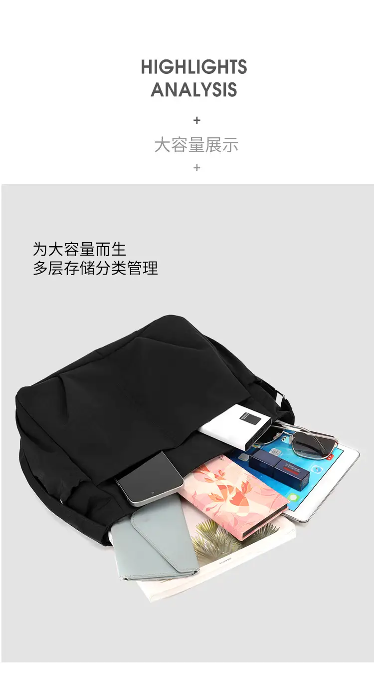 Ultra Lightweight Crossbody Bag Black Waterproof Nylon Multi-Pocket — feature 10