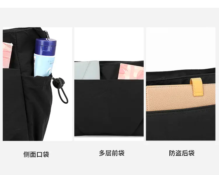 Ultra Lightweight Crossbody Bag Black Waterproof Nylon Multi-Pocket — feature 12