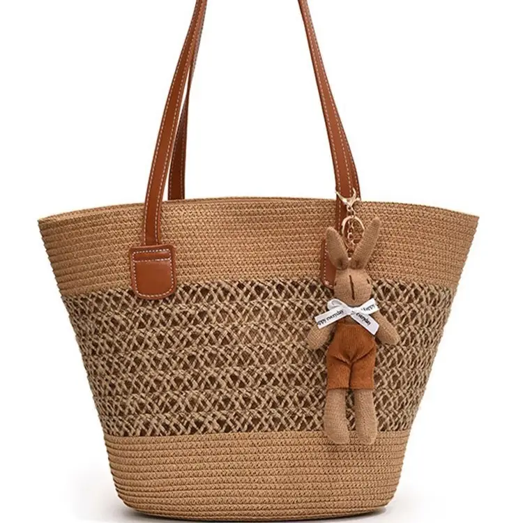 Women's Straw Vegetable Basket Bag with Tassel