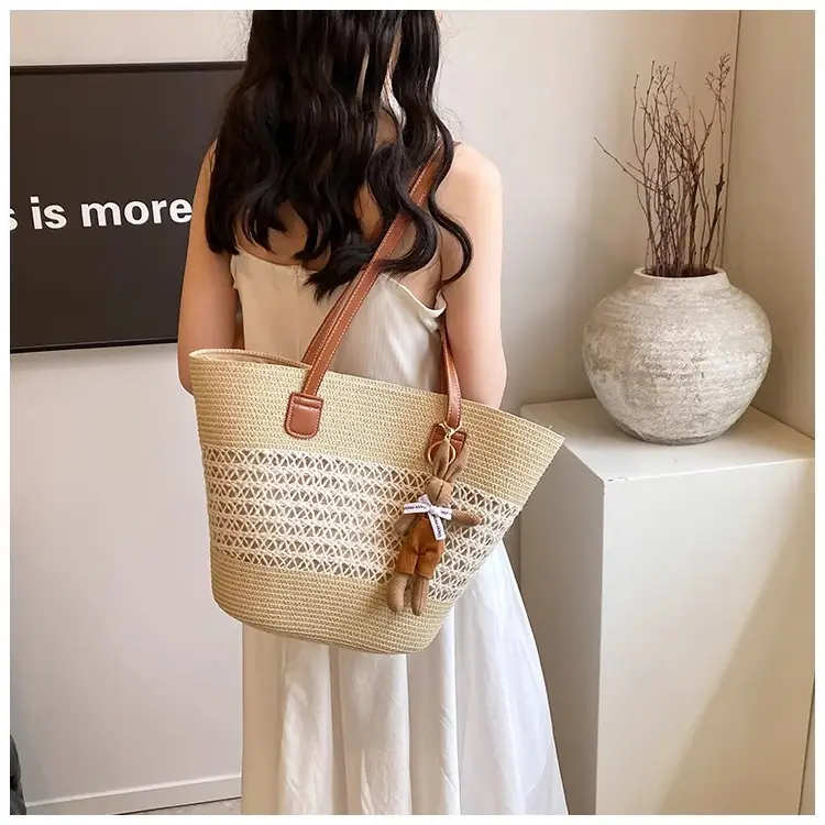 Women's Straw Vegetable Basket Bag with Tassel — feature 12