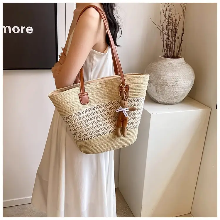 Women's Straw Vegetable Basket Bag with Tassel — feature 13