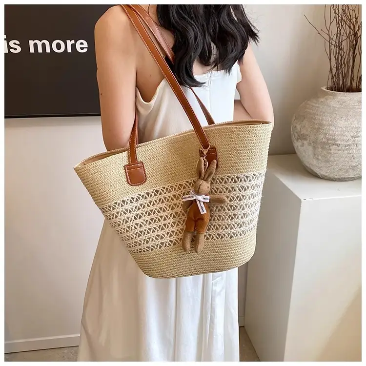 Women's Straw Vegetable Basket Bag with Tassel — feature 15