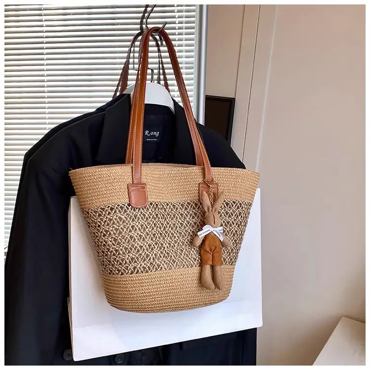 Women's Straw Vegetable Basket Bag with Tassel — feature 16