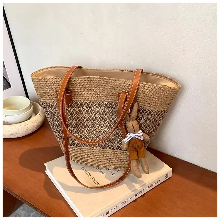 Women's Straw Vegetable Basket Bag with Tassel — feature 17