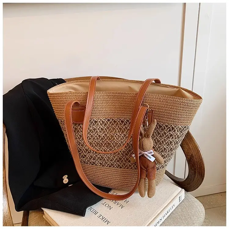 Women's Straw Vegetable Basket Bag with Tassel — feature 19