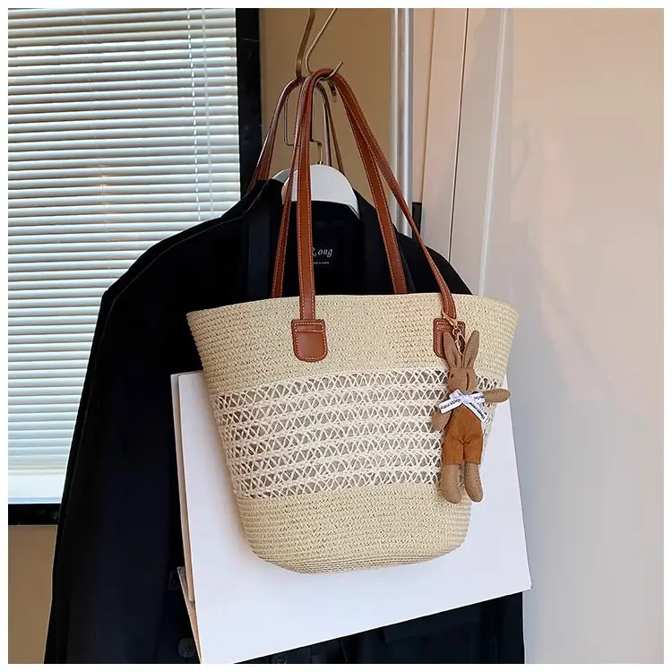 Women's Straw Vegetable Basket Bag with Tassel — feature 22