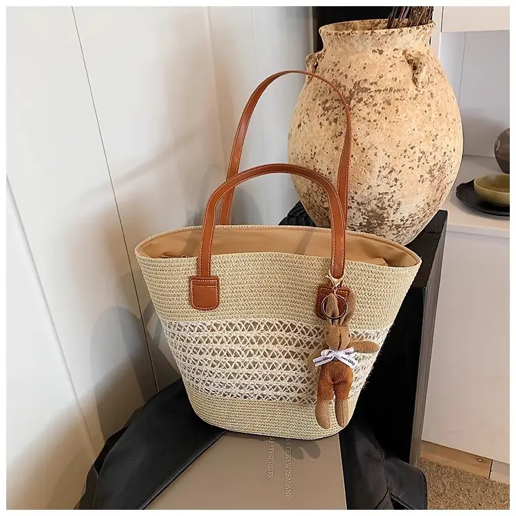 Women's Straw Vegetable Basket Bag with Tassel — feature 23