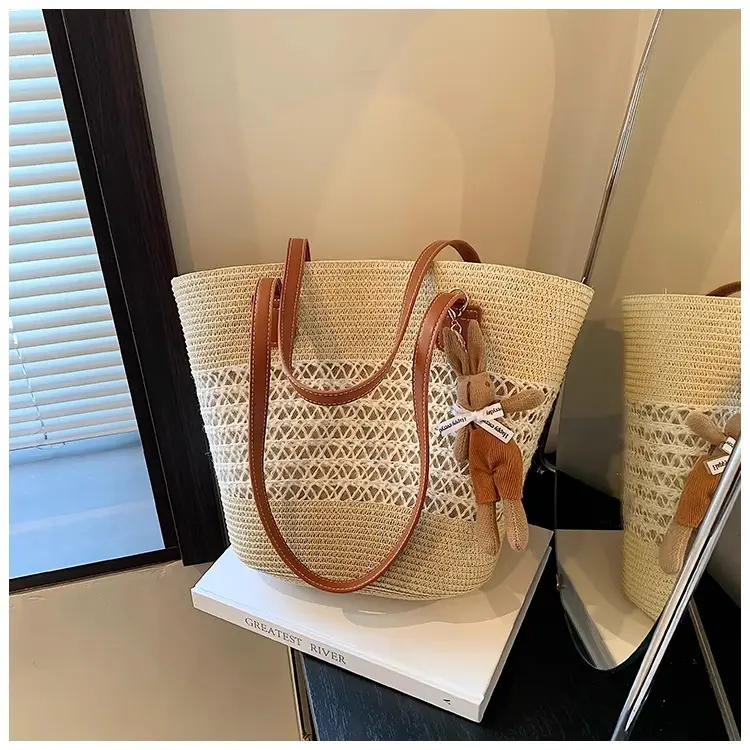 Women's Straw Vegetable Basket Bag with Tassel — feature 27