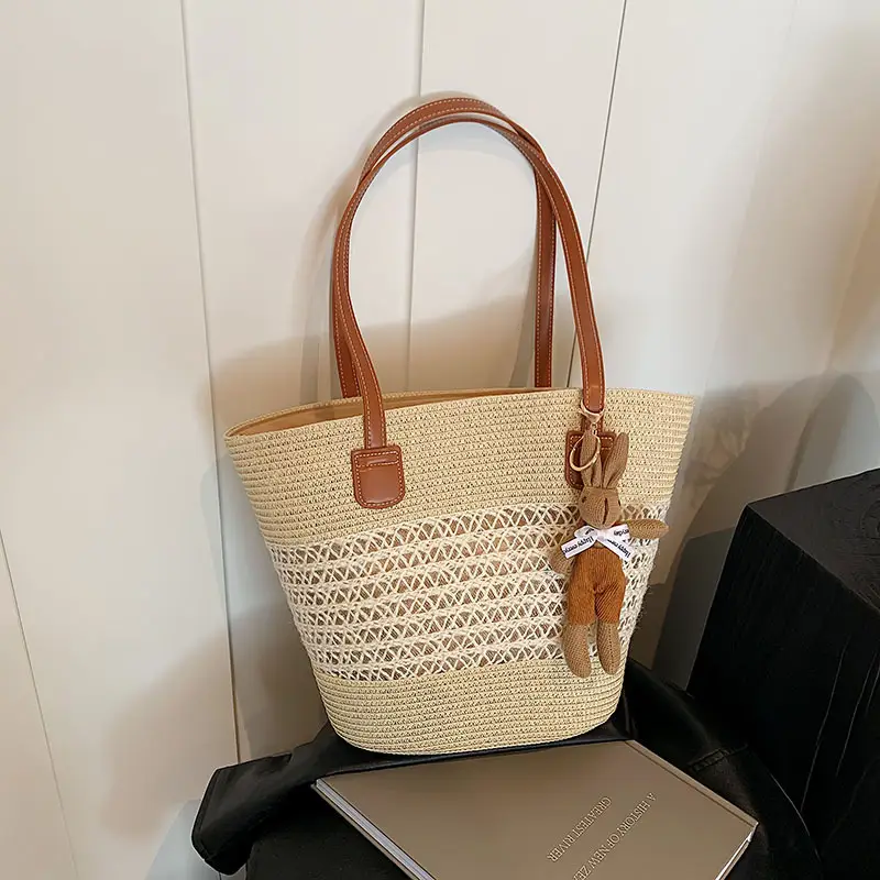 Women's Straw Vegetable Basket Bag with Tassel