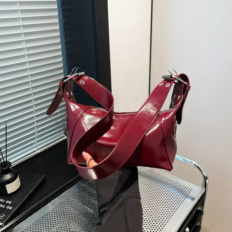 Maroon One-Shoulder Cross Body Tote Bag for Women - Image 3