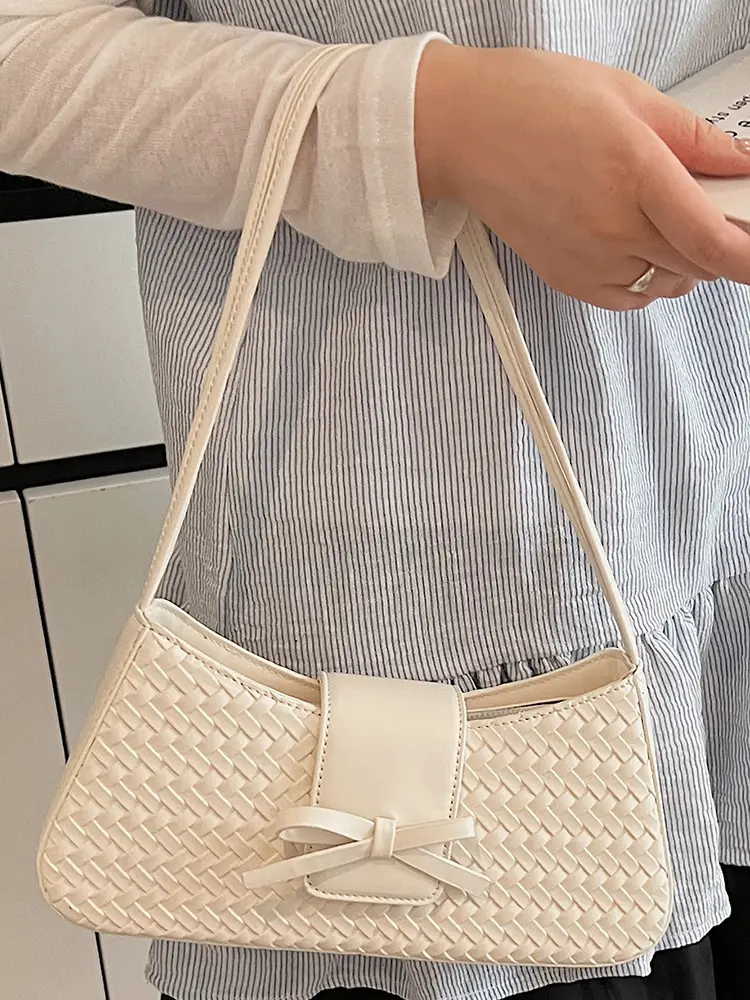 2025 Summer Niche Bag for Women Beige Textured Shoulder Bag - Image 7