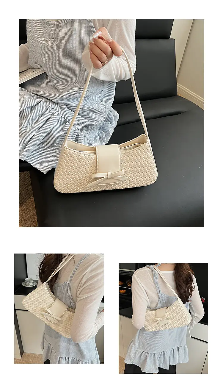 2025 Summer Niche Bag for Women Beige Textured Shoulder Bag — feature 10