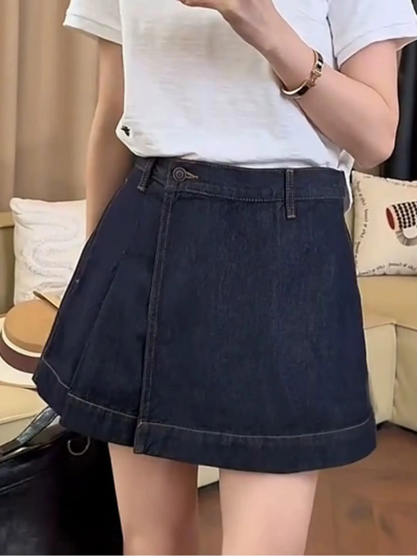 Dark Blue Denim High Waist Shorts for Girls