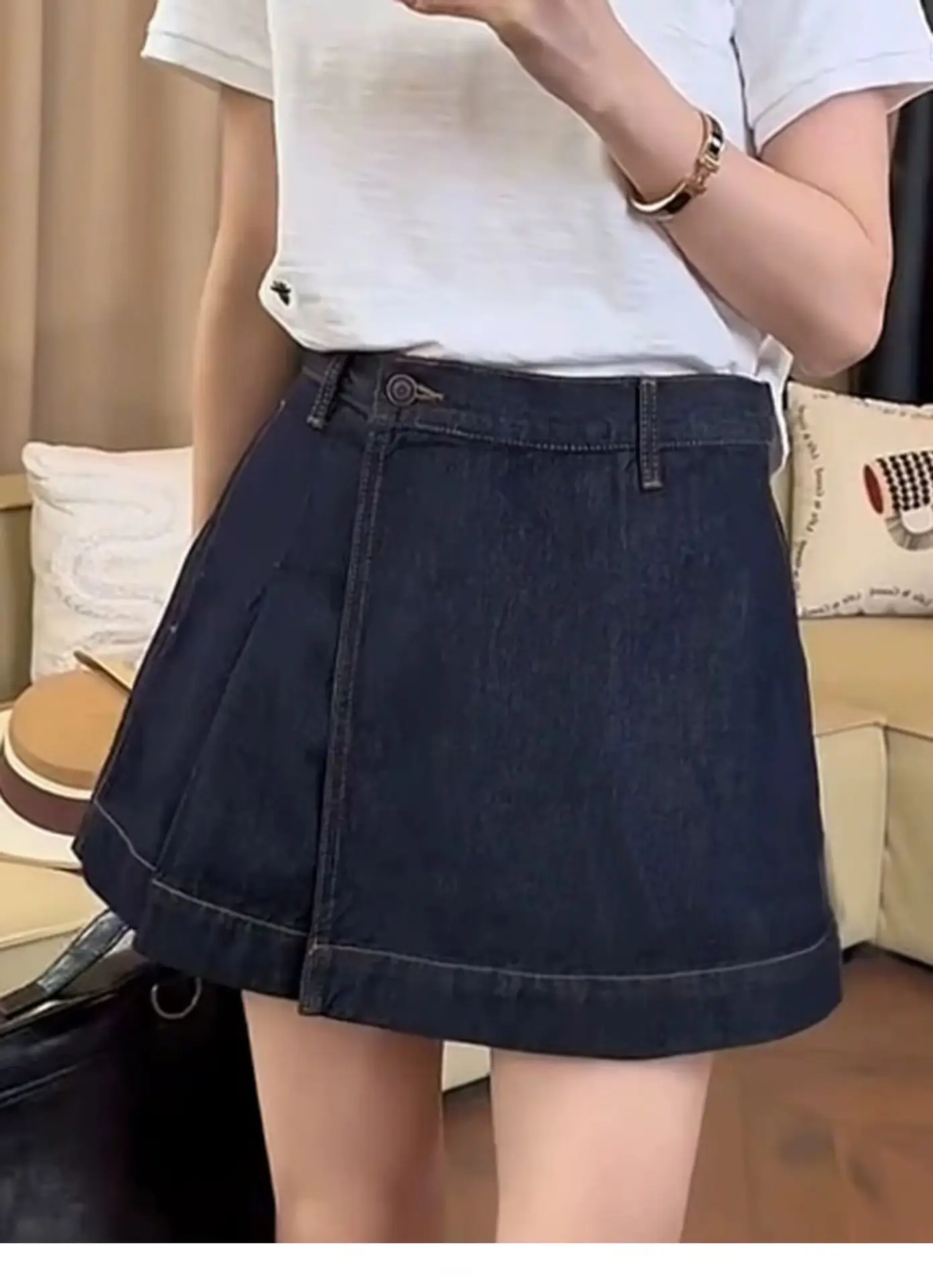 Dark Blue Denim High Waist Shorts for Girls — feature 2