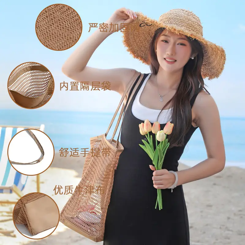 Single Shoulder Mesh Beach Bag Large Capacity Travel Handbag