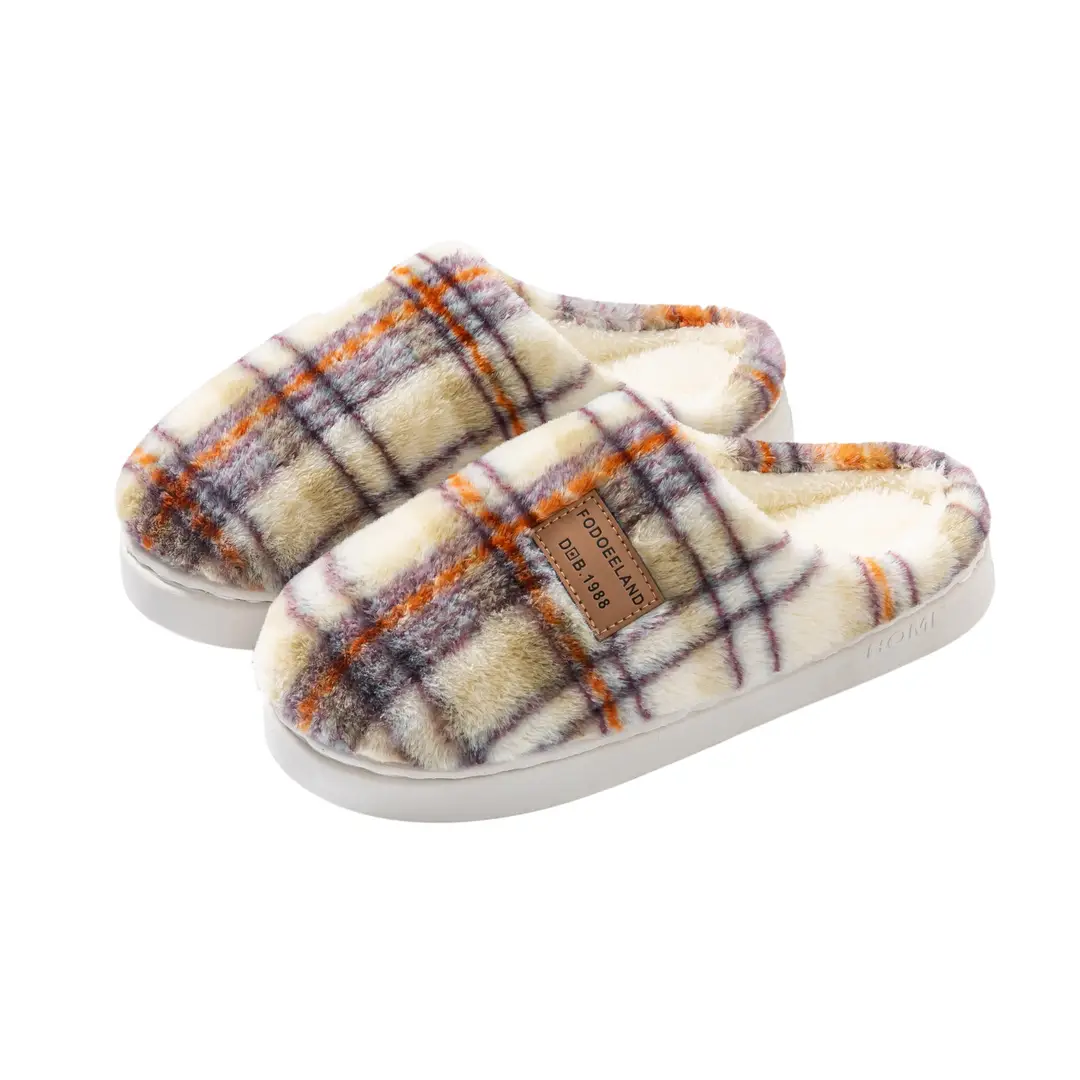 Color-Blocked Cotton Slippers for Men in Autumn and Winter, Indoor Home Thick-Soled Fleece-Lined Warm Couple Confinement Slippers for Women - Image 9