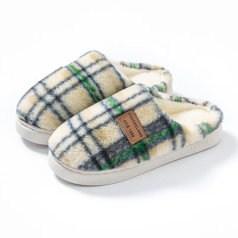 Color-Blocked Cotton Slippers for Men in Autumn and Winter, Indoor Home Thick-Soled Fleece-Lined Warm Couple Confinement Slippers for Women - Image 2