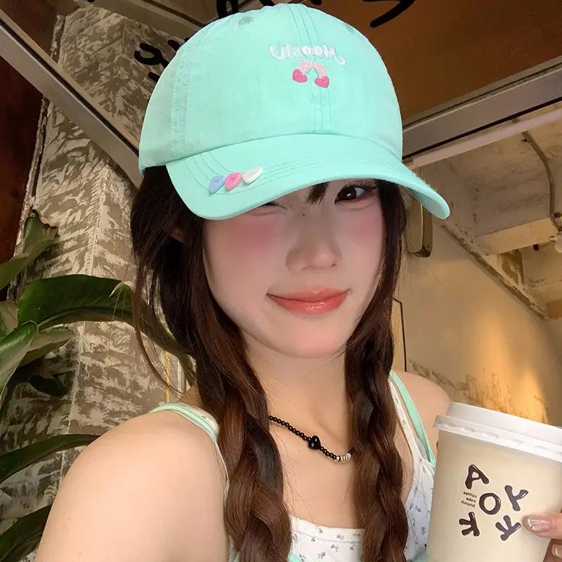 Mint Green Cherry Embroidered Women's Baseball Cap