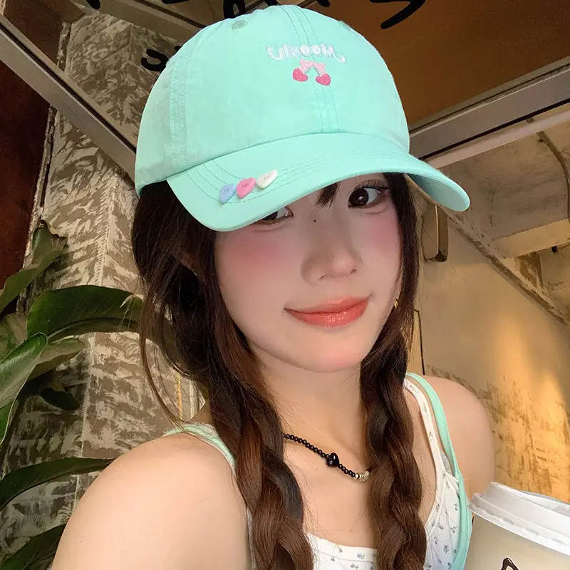 Mint Green Cherry Embroidered Women's Baseball Cap