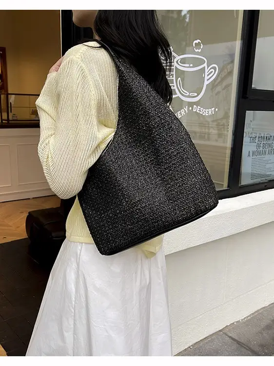 Woven Striped Shoulder Bag for Women Large Capacity - Image 7