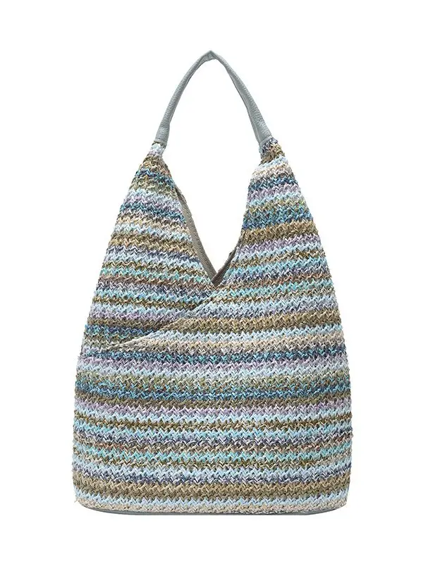 Woven Striped Shoulder Bag for Women Large Capacity - Image 9
