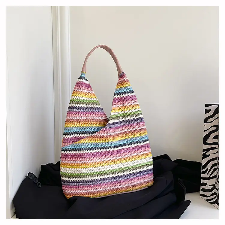 Woven Striped Shoulder Bag for Women Large Capacity — feature 11
