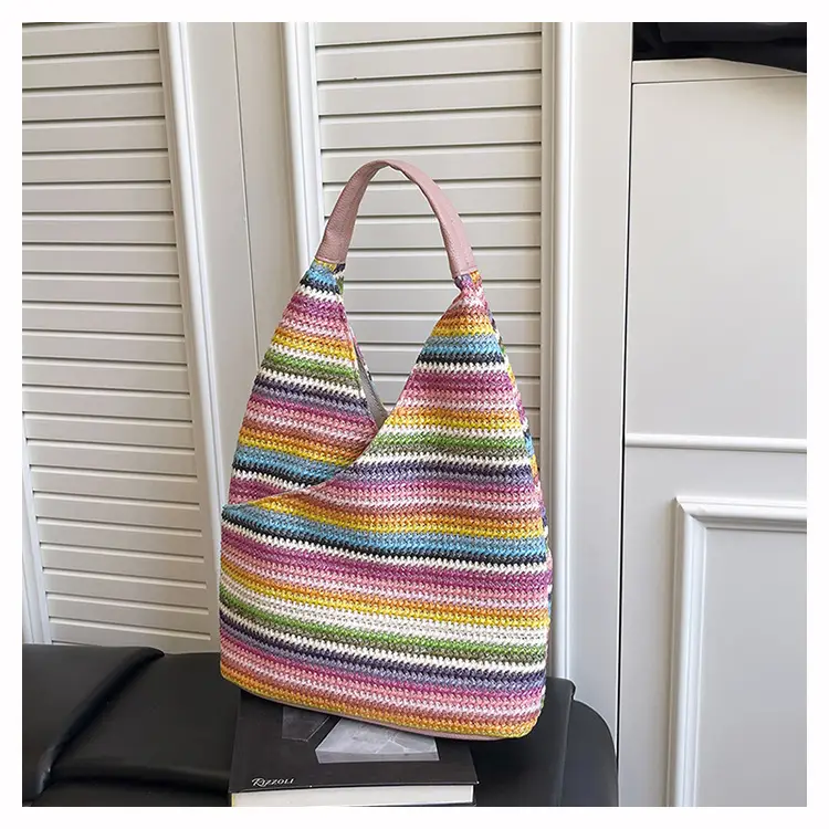 Woven Striped Shoulder Bag for Women Large Capacity — feature 12