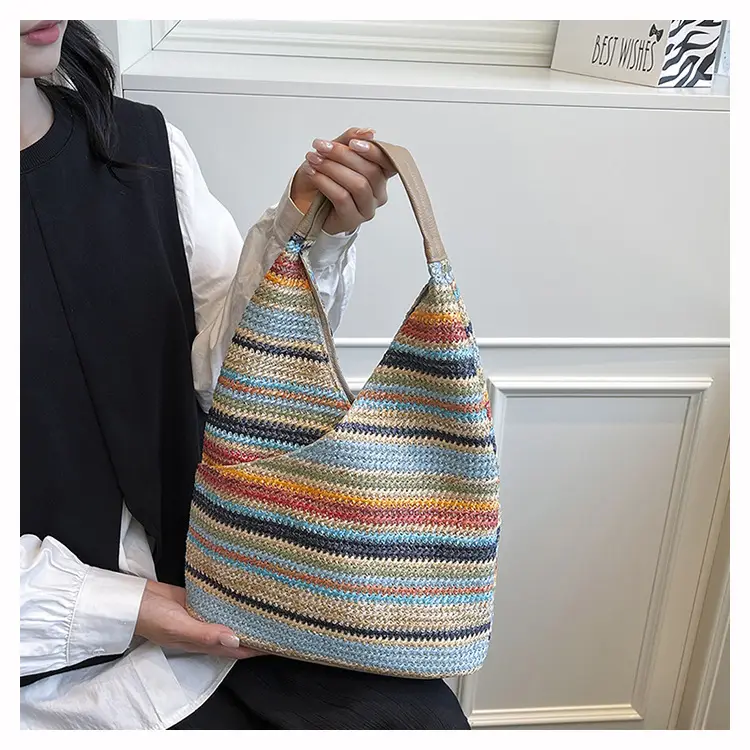 Woven Striped Shoulder Bag for Women Large Capacity — feature 17