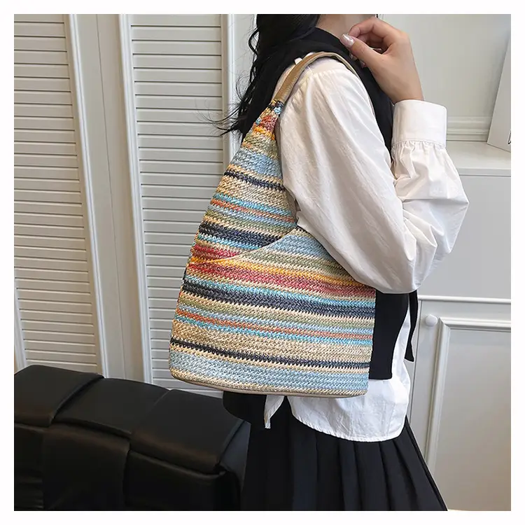 Woven Striped Shoulder Bag for Women Large Capacity — feature 18