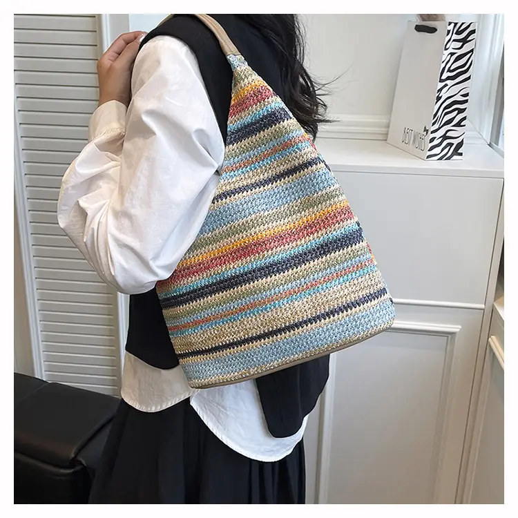 Woven Striped Shoulder Bag for Women Large Capacity — feature 19