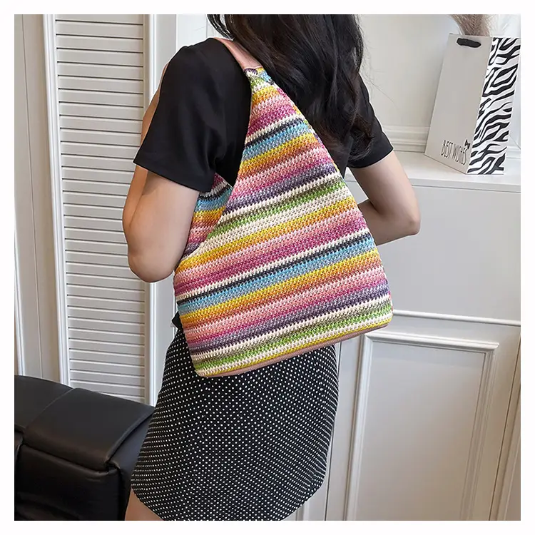 Woven Striped Shoulder Bag for Women Large Capacity — feature 21