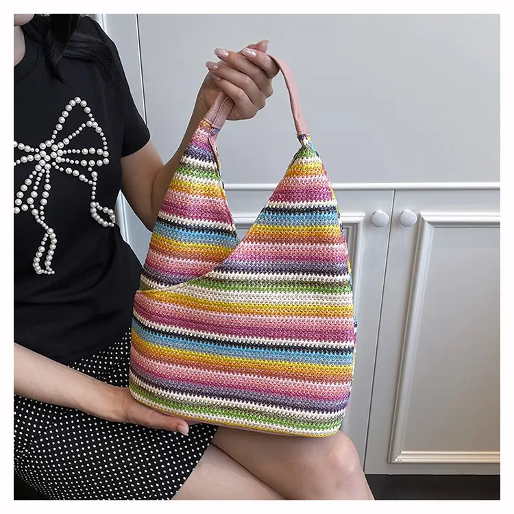 Woven Striped Shoulder Bag for Women Large Capacity — feature 22