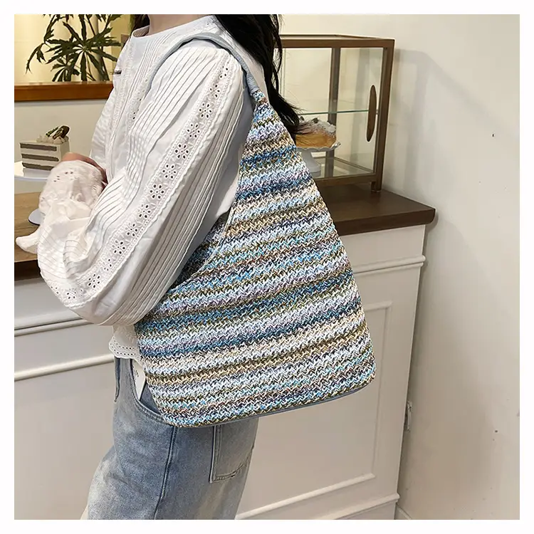 Woven Striped Shoulder Bag for Women Large Capacity — feature 26