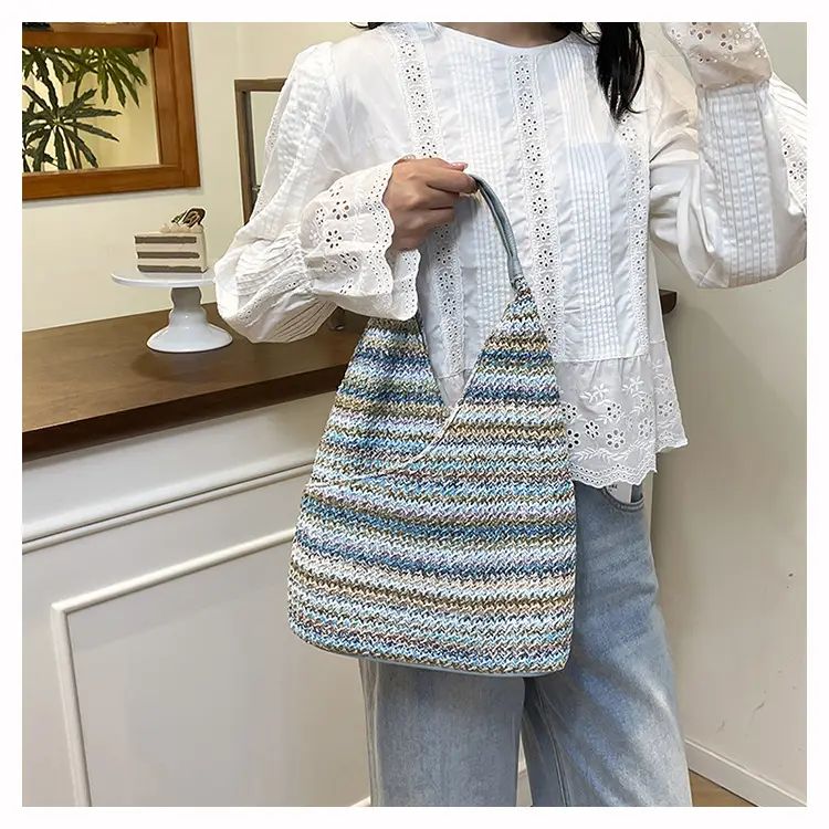 Woven Striped Shoulder Bag for Women Large Capacity — feature 28