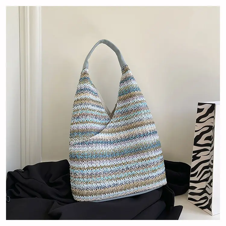 Woven Striped Shoulder Bag for Women Large Capacity — feature 9