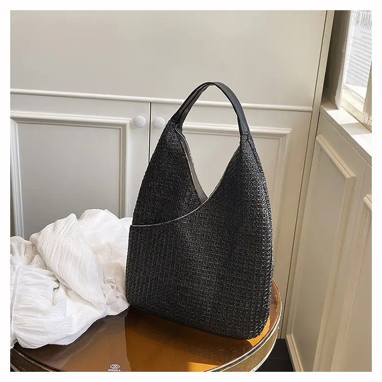 Woven Striped Shoulder Bag for Women Large Capacity - Image 4