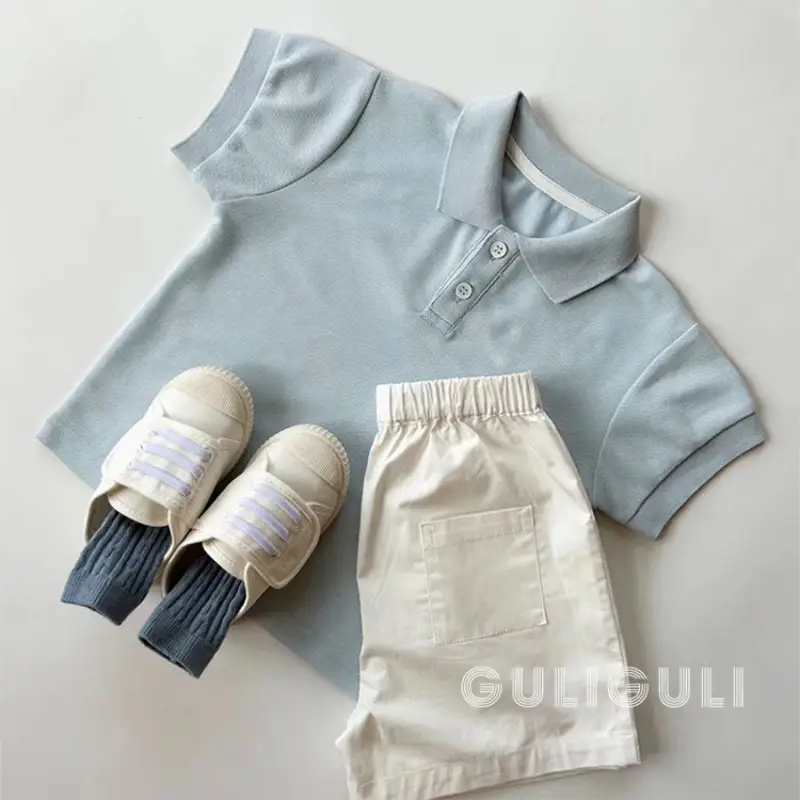 Kids Summer T-Shirt Shorts Set Light Blue White - Image 5