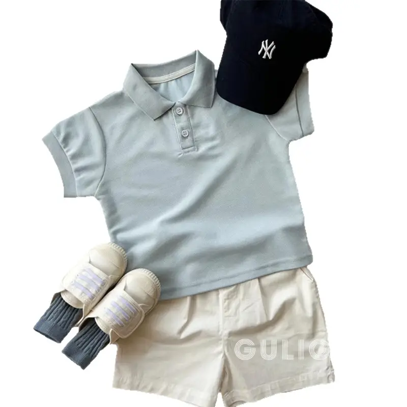 Kids Summer T-Shirt Shorts Set Light Blue White - Image 6