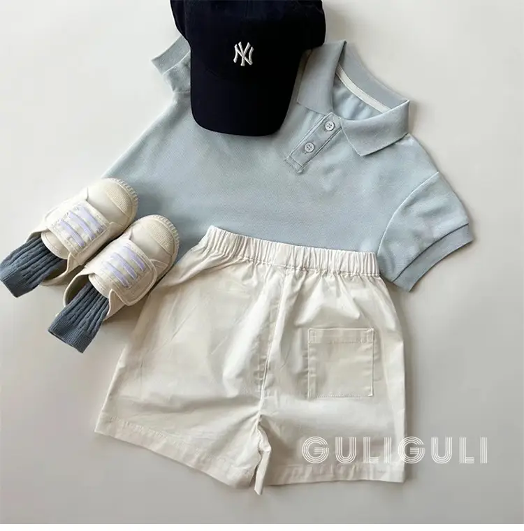 Kids Summer T-Shirt Shorts Set Light Blue White — feature 2