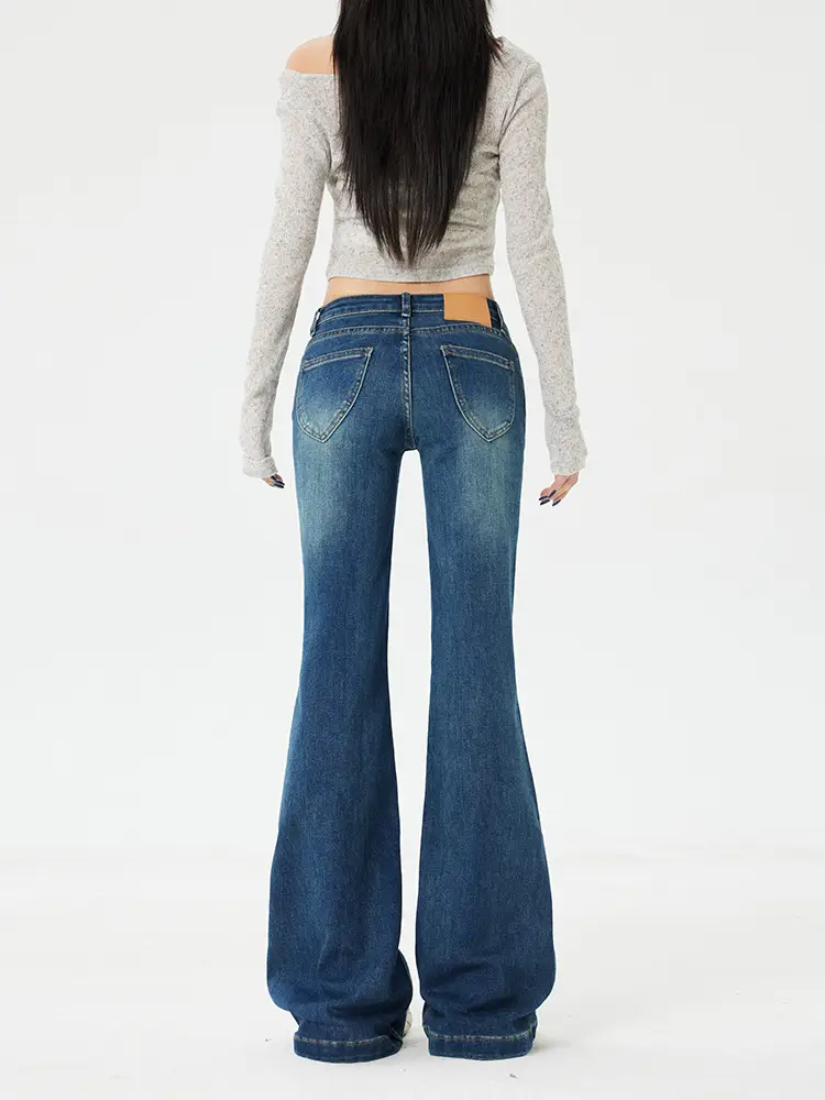Dark Blue Flared Jeans for Women New Autumn Low Rise Slim Fit