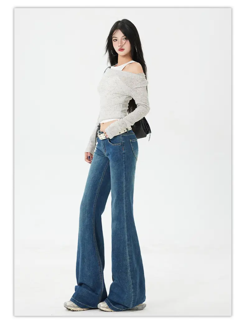 Dark Blue Flared Jeans for Women New Autumn Low Rise Slim Fit — feature 10