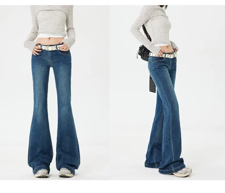 Dark Blue Flared Jeans for Women New Autumn Low Rise Slim Fit — feature 11
